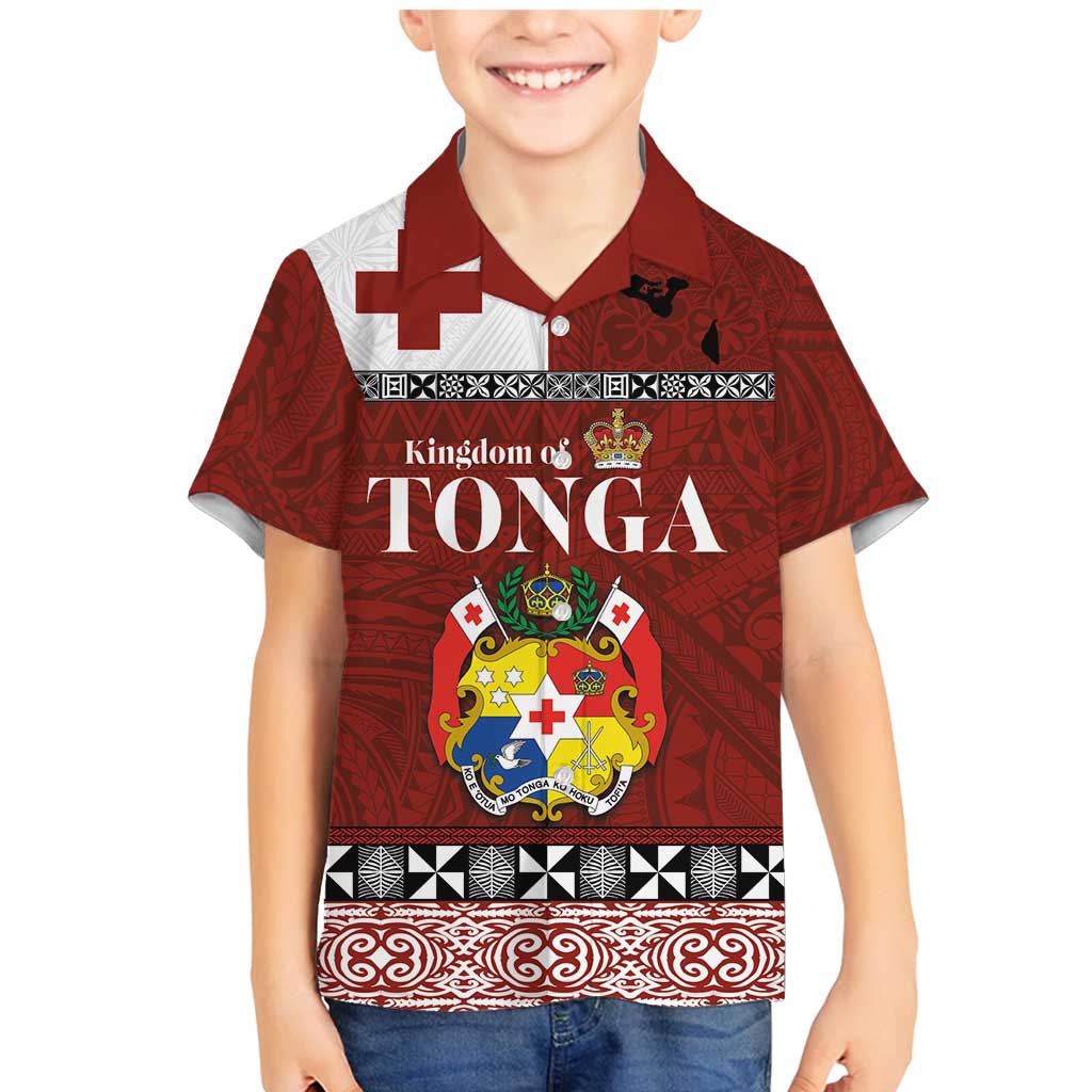 Tongan Culture Family Matching Mermaid Dress and Hawaiian Shirt Ngatu Art Tattoo and Emblem of Tonga LT03 Son's Shirt Red - Polynesian Pride