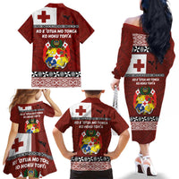 Tongan Culture Family Matching Off The Shoulder Long Sleeve Dress and Hawaiian Shirt Ngatu Art Tattoo and Emblem of Tonga LT03 - Polynesian Pride