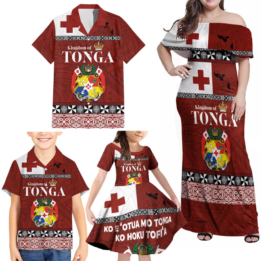 Tongan Culture Family Matching Off Shoulder Maxi Dress and Hawaiian Shirt Ngatu Art Tattoo and Emblem of Tonga LT03 - Polynesian Pride