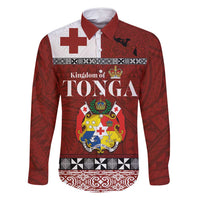 Tongan Culture Family Matching Off Shoulder Short Dress and Hawaiian Shirt Ngatu Art Tattoo and Emblem of Tonga LT03 Dad's Shirt - Long Sleeve Red - Polynesian Pride