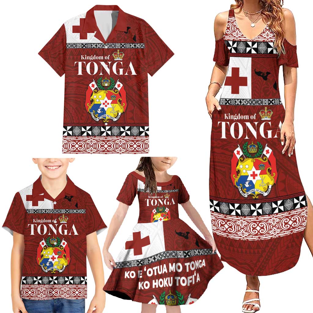 Tongan Culture Family Matching Summer Maxi Dress and Hawaiian Shirt Ngatu Art Tattoo and Emblem of Tonga LT03 - Polynesian Pride