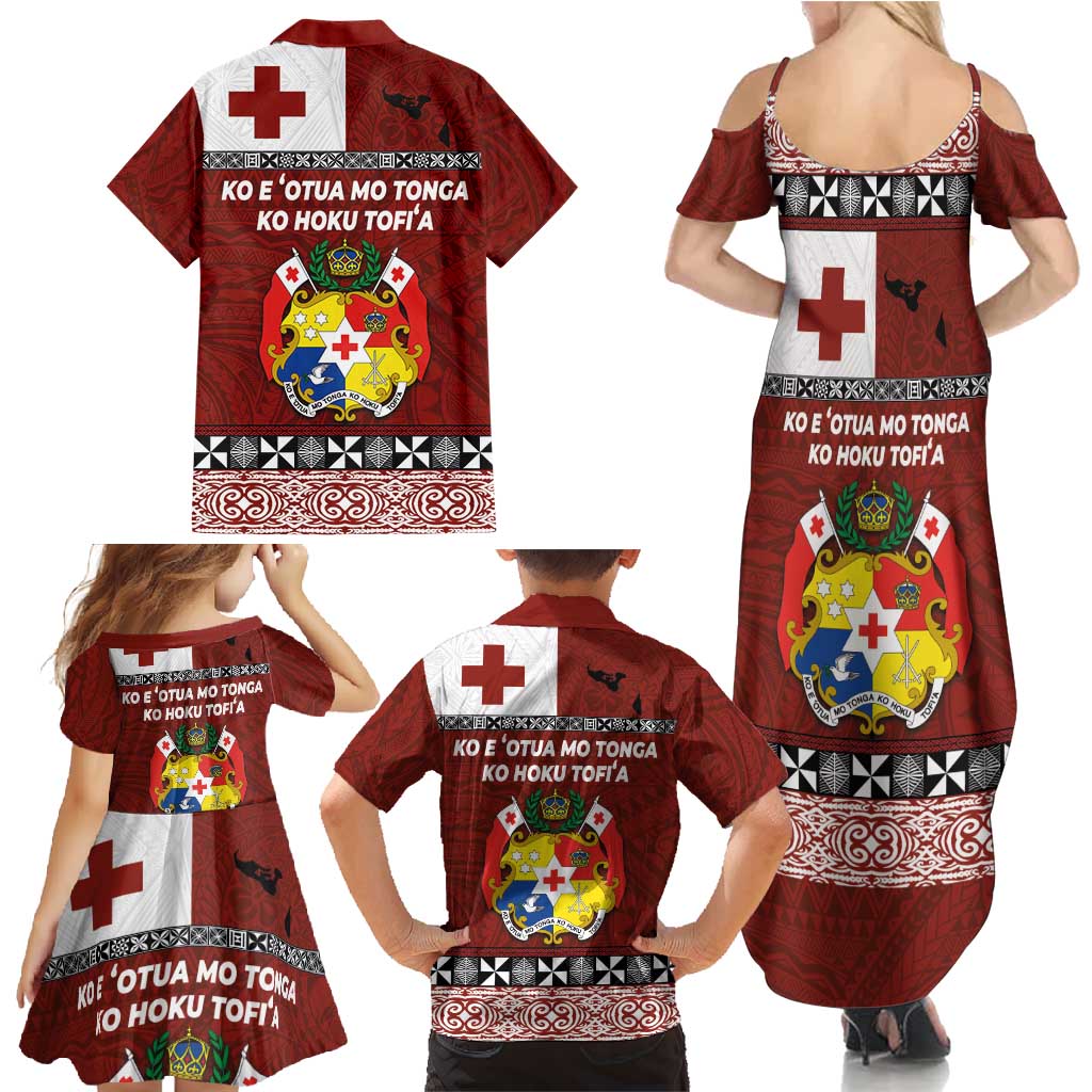Tongan Culture Family Matching Summer Maxi Dress and Hawaiian Shirt Ngatu Art Tattoo and Emblem of Tonga LT03 - Polynesian Pride