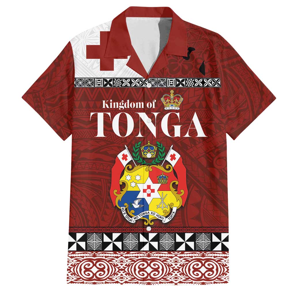 Tongan Culture Family Matching Summer Maxi Dress and Hawaiian Shirt Ngatu Art Tattoo and Emblem of Tonga LT03 Dad's Shirt - Short Sleeve Red - Polynesian Pride