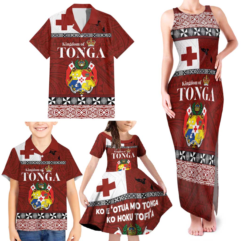 Tongan Culture Family Matching Tank Maxi Dress and Hawaiian Shirt Ngatu Art Tattoo and Emblem of Tonga LT03 - Polynesian Pride