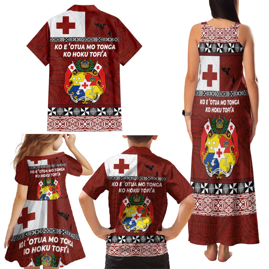 Tongan Culture Family Matching Tank Maxi Dress and Hawaiian Shirt Ngatu Art Tattoo and Emblem of Tonga LT03 - Polynesian Pride