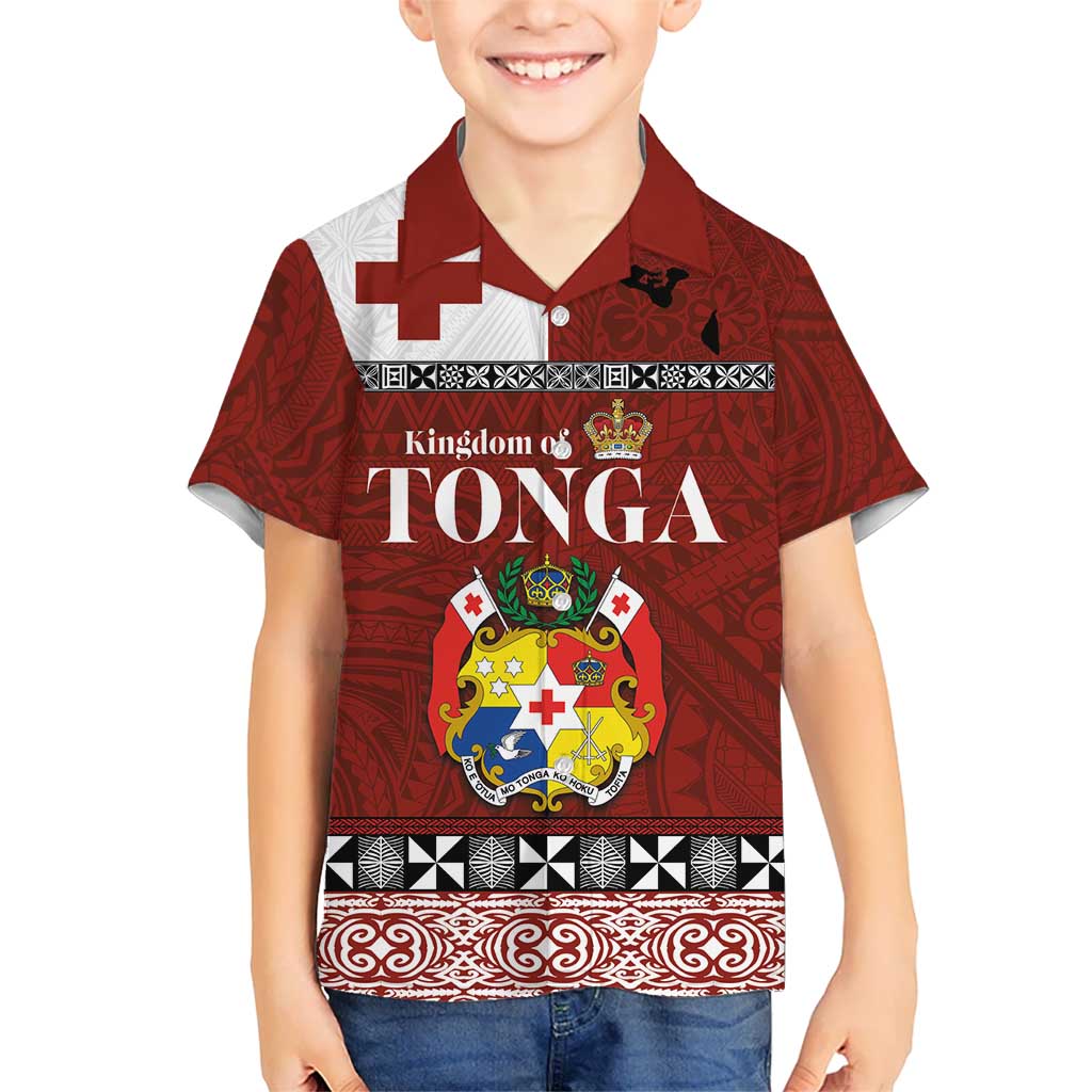 Tongan Culture Kid Hawaiian Shirt Ngatu Art Tattoo and Emblem of Tonga LT03 Kid Red - Polynesian Pride