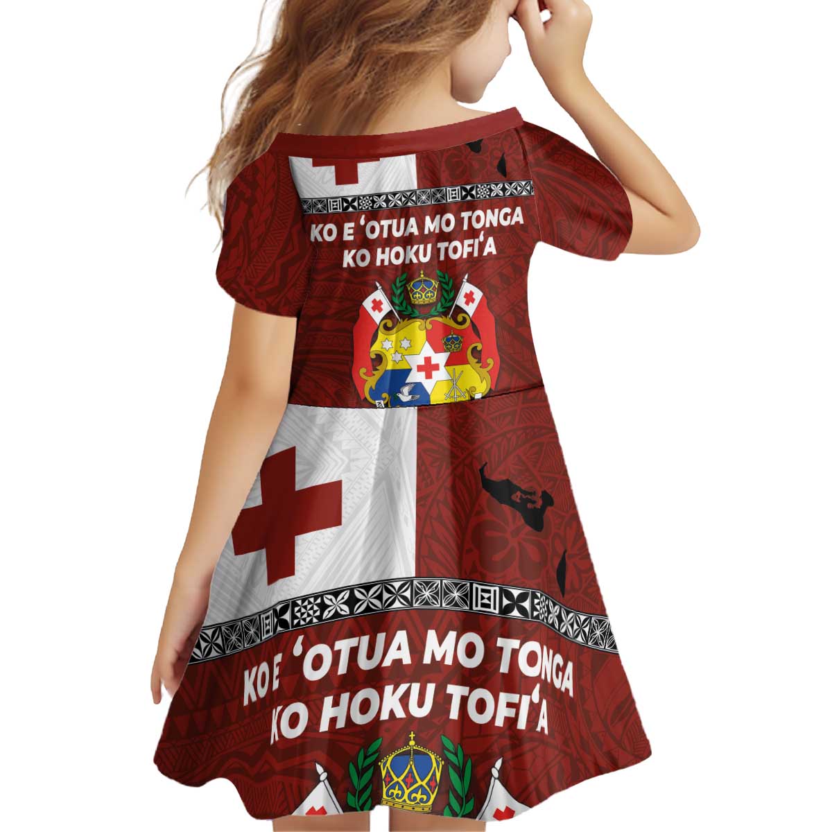 Tongan Culture Kid Short Sleeve Dress Ngatu Art Tattoo and Emblem of Tonga LT03 - Polynesian Pride