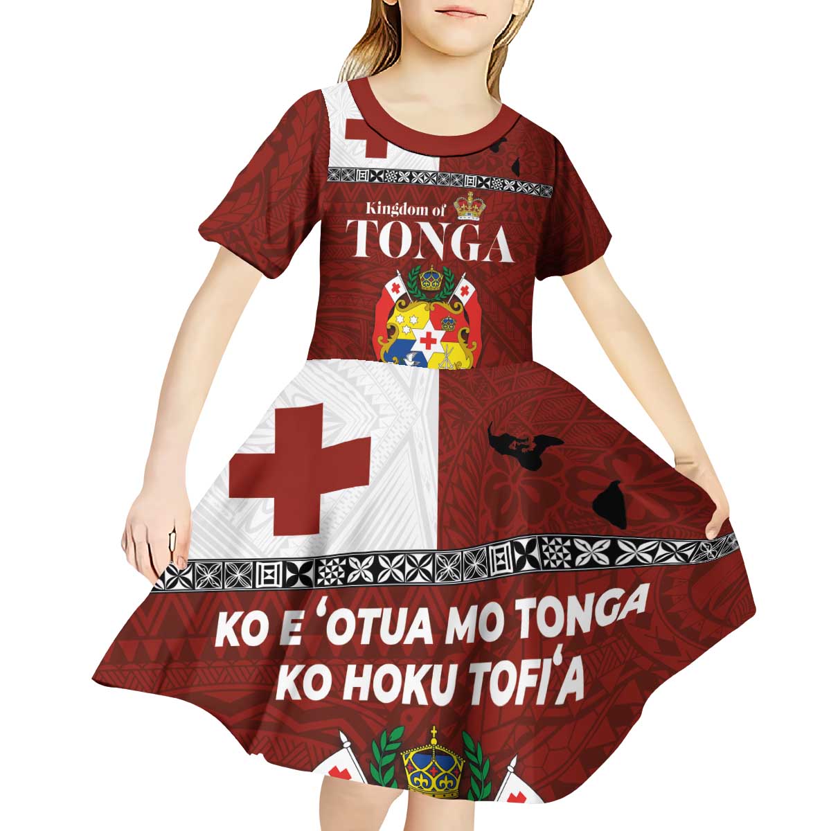 Tongan Culture Kid Short Sleeve Dress Ngatu Art Tattoo and Emblem of Tonga LT03 - Polynesian Pride