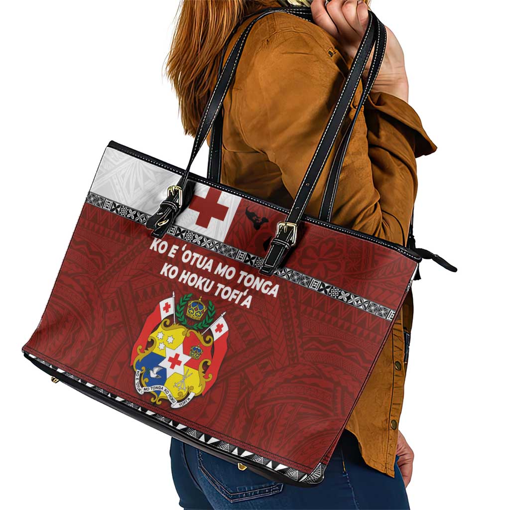 Tongan Culture Leather Tote Bag Ngatu Art Tattoo and Emblem of Tonga LT03 - Polynesian Pride