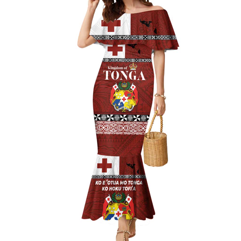 Tongan Culture Mermaid Dress Ngatu Art Tattoo and Emblem of Tonga LT03 Women Red - Polynesian Pride