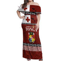Tongan Culture Off Shoulder Maxi Dress Ngatu Art Tattoo and Emblem of Tonga LT03 Women Red - Polynesian Pride