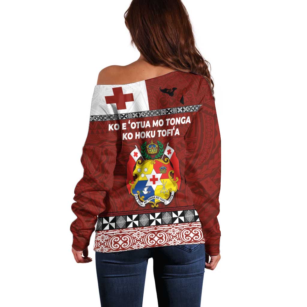 Tongan Culture Off Shoulder Sweater Ngatu Art Tattoo and Emblem of Tonga LT03 - Polynesian Pride