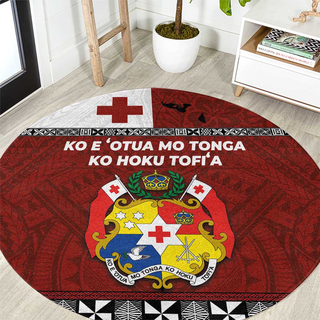 Tongan Culture Round Carpet Ngatu Art Tattoo and Emblem of Tonga LT03 Red - Polynesian Pride