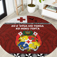 Tongan Culture Round Carpet Ngatu Art Tattoo and Emblem of Tonga LT03 Red - Polynesian Pride