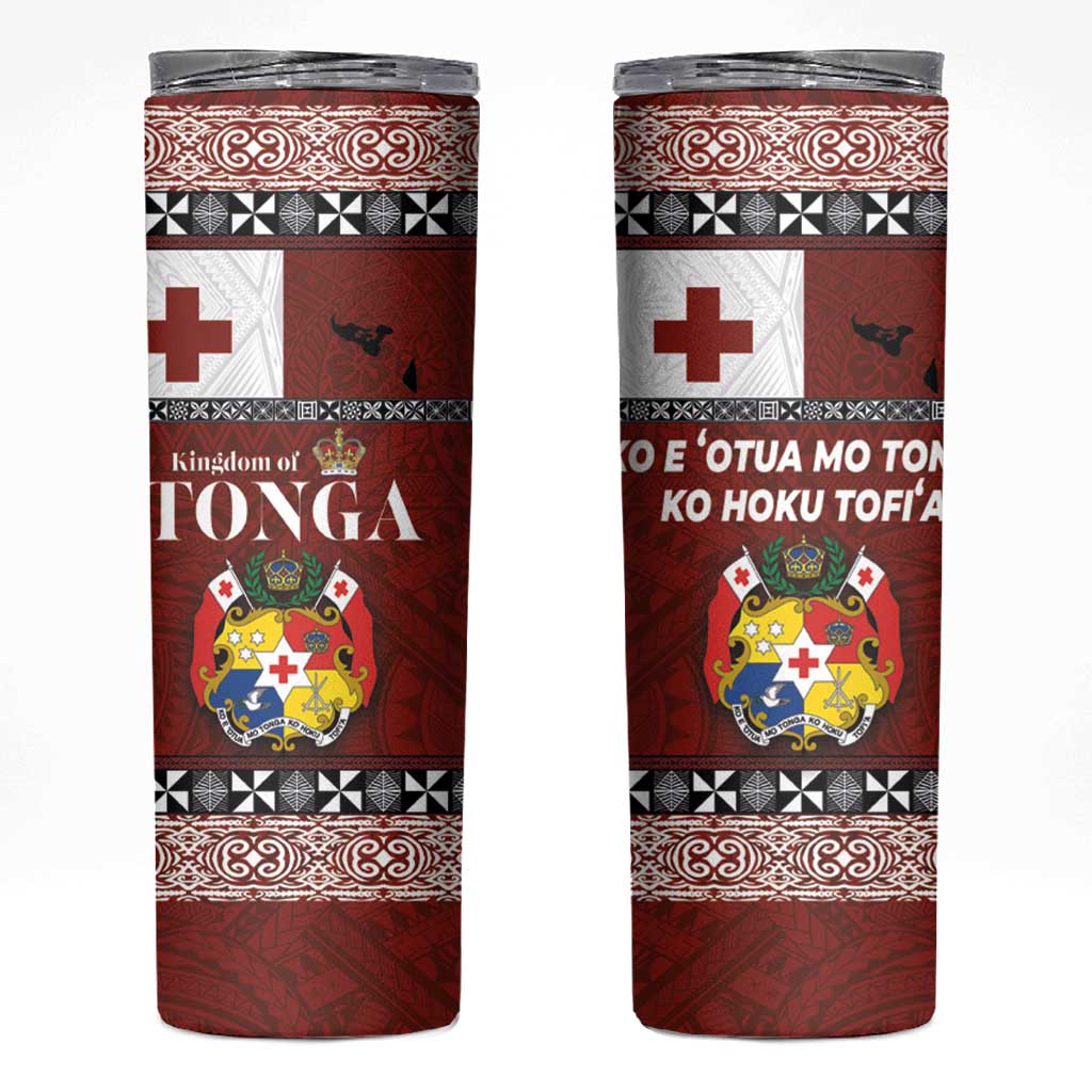 Tongan Culture Skinny Tumbler Ngatu Art Tattoo and Emblem of Tonga LT03 Red - Polynesian Pride
