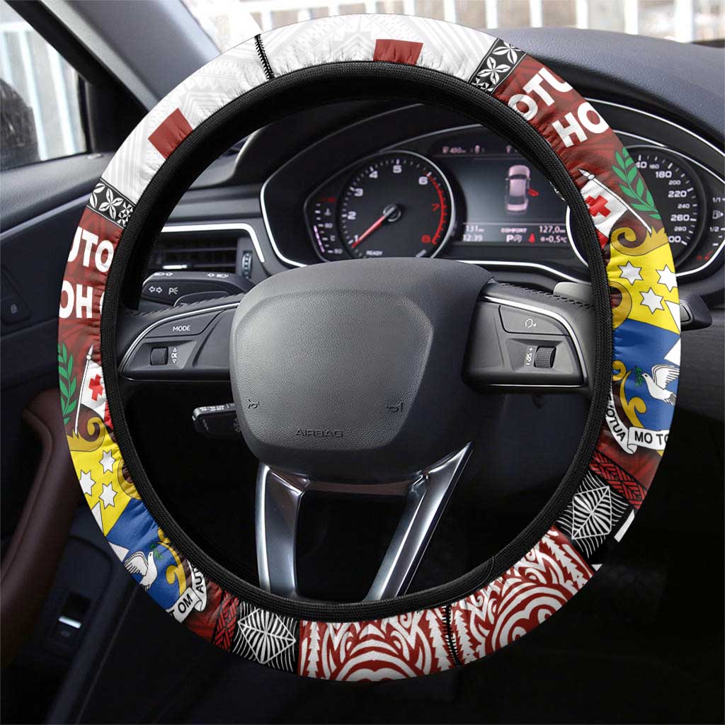 Tongan Culture Steering Wheel Cover Ngatu Art Tattoo and Emblem of Tonga LT03 - Polynesian Pride