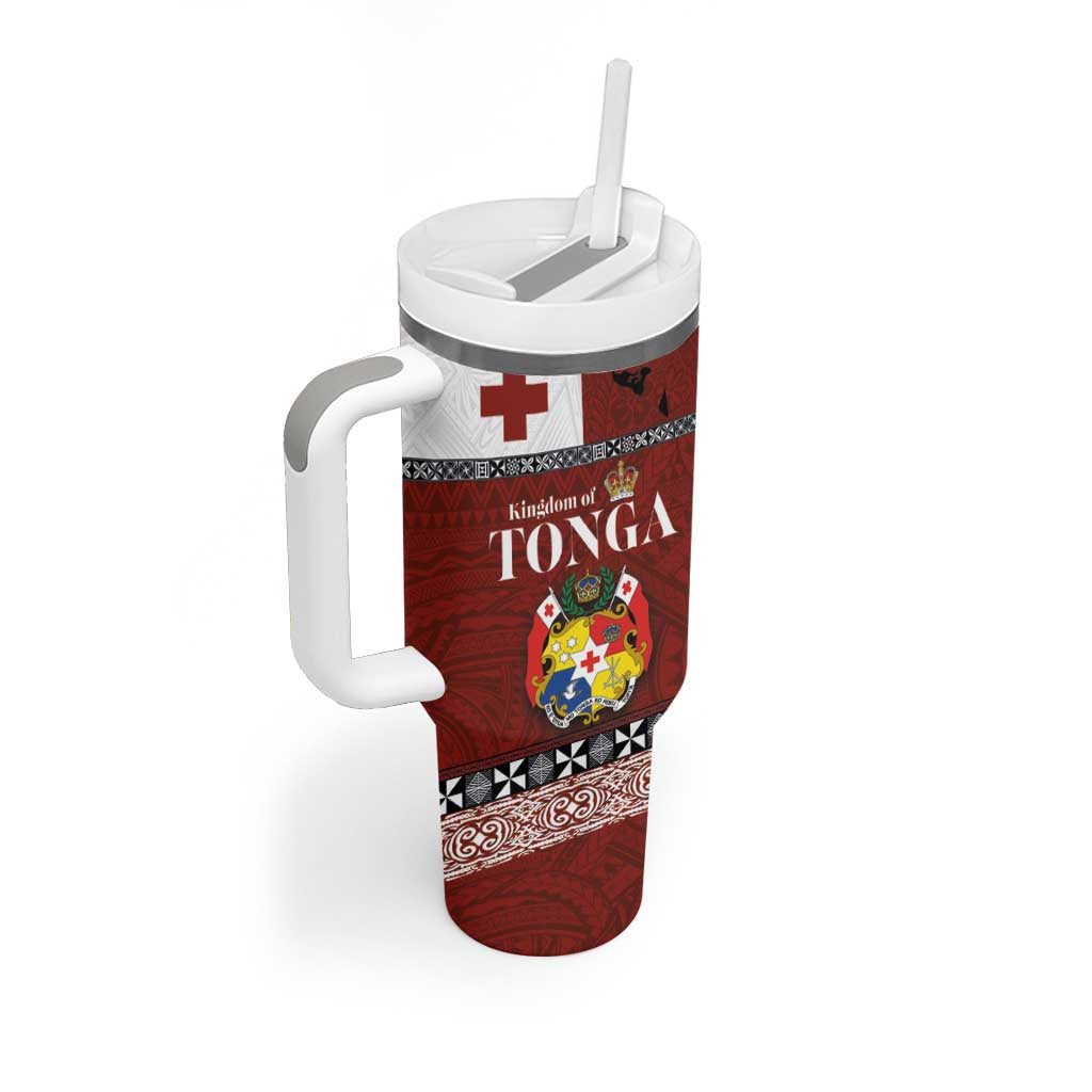 Tongan Culture Tumbler With Handle Ngatu Art Tattoo and Emblem of Tonga LT03 - Polynesian Pride