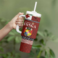 Tongan Culture Tumbler With Handle Ngatu Art Tattoo and Emblem of Tonga LT03 - Polynesian Pride