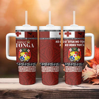 Tongan Culture Tumbler With Handle Ngatu Art Tattoo and Emblem of Tonga LT03 - Polynesian Pride