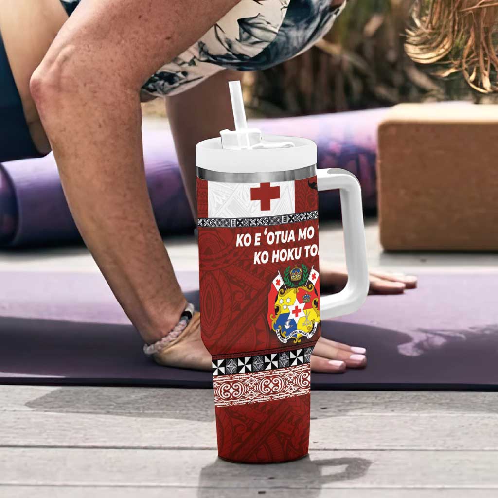 Tongan Culture Tumbler With Handle Ngatu Art Tattoo and Emblem of Tonga LT03 - Polynesian Pride