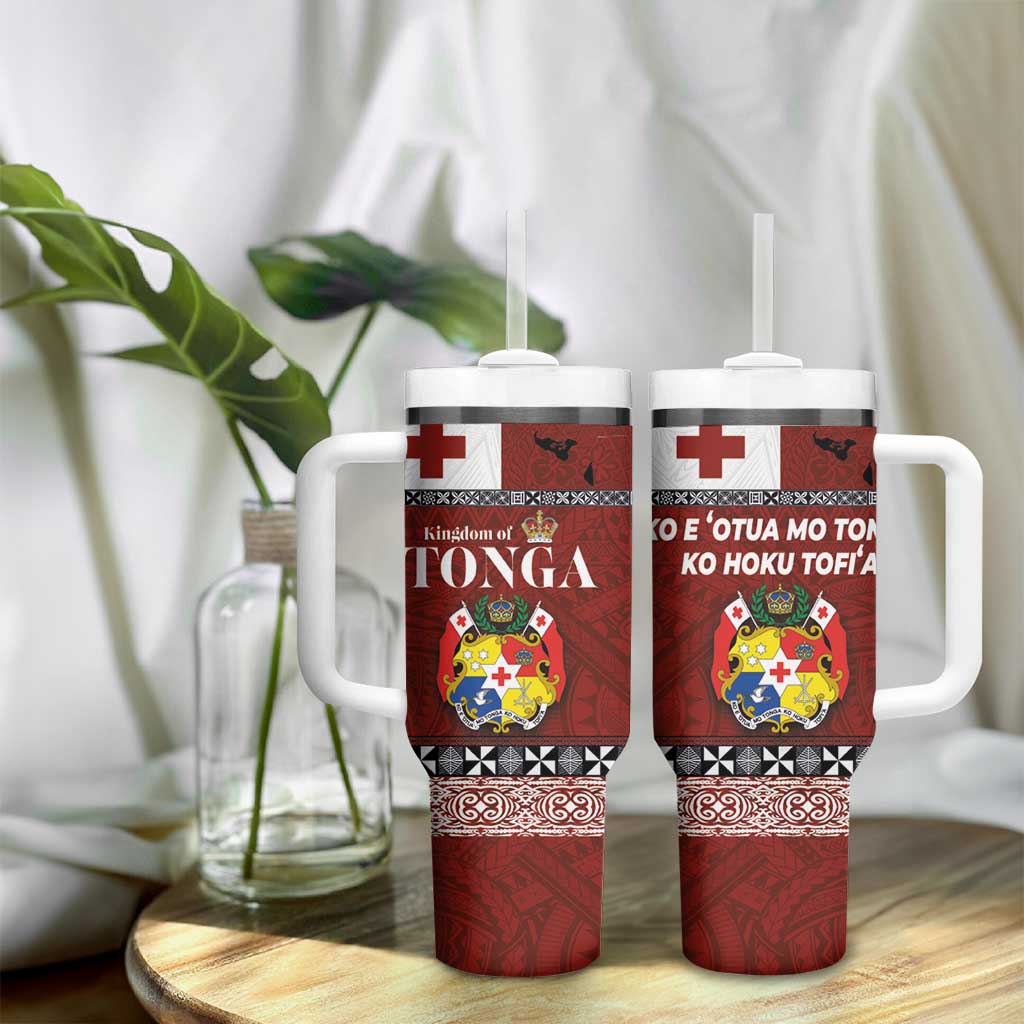 Tongan Culture Tumbler With Handle Ngatu Art Tattoo and Emblem of Tonga LT03 - Polynesian Pride