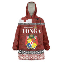 Tongan Culture Wearable Blanket Hoodie Ngatu Art Tattoo and Emblem of Tonga LT03 One Size Red - Polynesian Pride