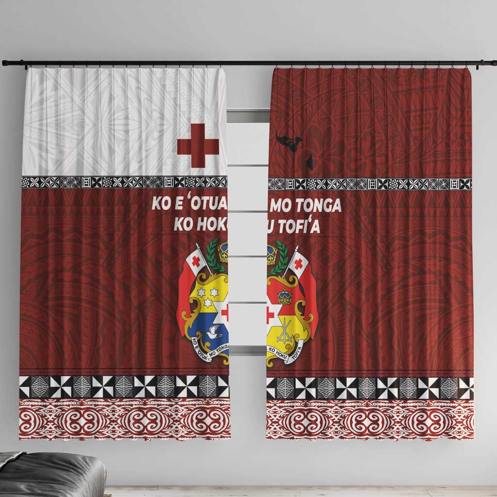 Tongan Culture Window Curtain Ngatu Art Tattoo and Emblem of Tonga LT03 With Hooks Red - Polynesian Pride