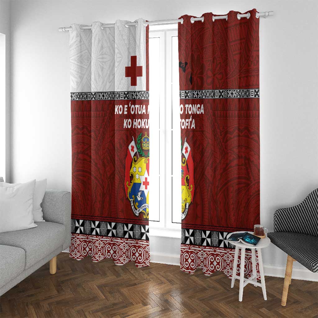 Tongan Culture Window Curtain Ngatu Art Tattoo and Emblem of Tonga LT03 With Grommets Red - Polynesian Pride