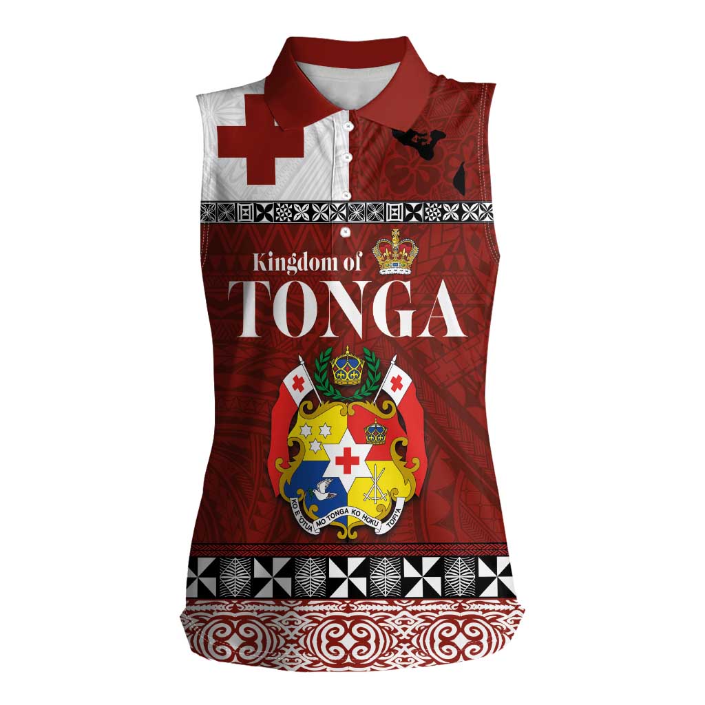Tongan Culture Women Sleeveless Polo Shirt Ngatu Art Tattoo and Emblem of Tonga LT03 Female Red - Polynesian Pride