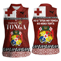 Tongan Culture Women Sleeveless Polo Shirt Ngatu Art Tattoo and Emblem of Tonga LT03 - Polynesian Pride