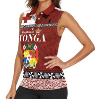 Tongan Culture Women Sleeveless Polo Shirt Ngatu Art Tattoo and Emblem of Tonga LT03 - Polynesian Pride