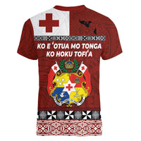 Tongan Culture Women V-Neck T-Shirt Ngatu Art Tattoo and Emblem of Tonga LT03 - Polynesian Pride