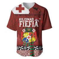 Tongan Christmas Baseball Jersey Kilisimasi Fiefia with Ngatu Art Tattoo LT03 Red - Polynesian Pride