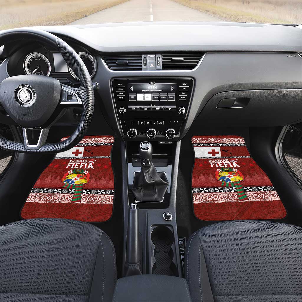 Tongan Christmas Car Mats Kilisimasi Fiefia with Ngatu Art Tattoo LT03 Set 2pcs - Front Red - Polynesian Pride