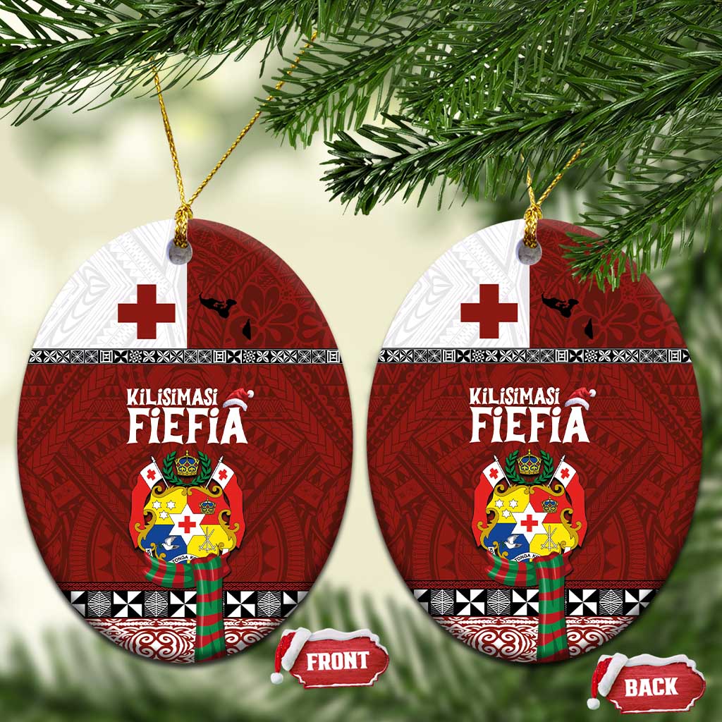 Tongan Christmas Ceramic Ornament Kilisimasi Fiefia with Ngatu Art Tattoo LT03 Oval Red - Polynesian Pride