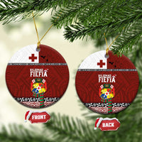 Tongan Christmas Ceramic Ornament Kilisimasi Fiefia with Ngatu Art Tattoo LT03 Circle Red - Polynesian Pride