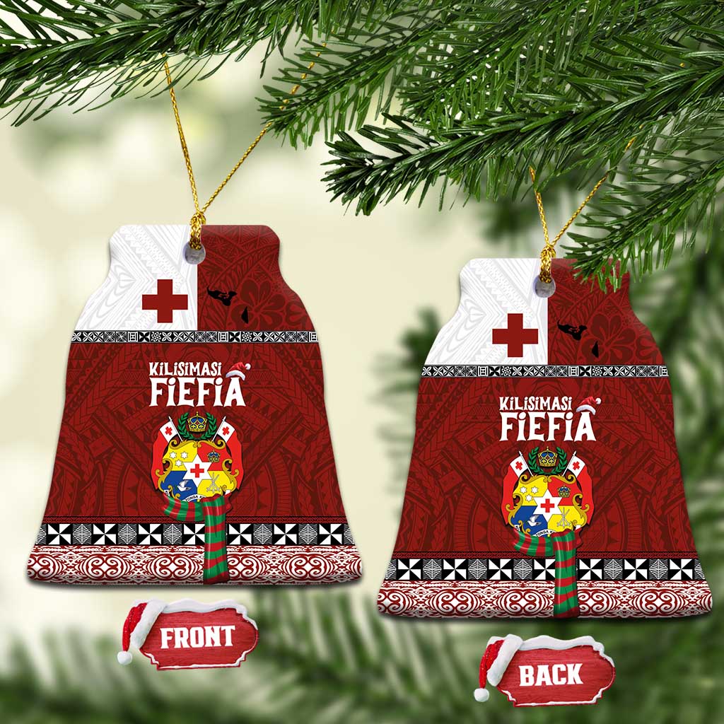 Tongan Christmas Ceramic Ornament Kilisimasi Fiefia with Ngatu Art Tattoo LT03 Bell Flake Red - Polynesian Pride