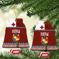 Tongan Christmas Ceramic Ornament Kilisimasi Fiefia with Ngatu Art Tattoo LT03 Bell Flake Red - Polynesian Pride