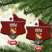 Tongan Christmas Ceramic Ornament Kilisimasi Fiefia with Ngatu Art Tattoo LT03 Snow Flake Red - Polynesian Pride