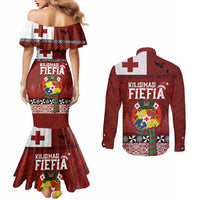 Tongan Christmas Couples Matching Mermaid Dress and Long Sleeve Button Shirt Kilisimasi Fiefia with Ngatu Art Tattoo LT03 - Polynesian Pride
