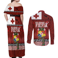 Tongan Christmas Couples Matching Off Shoulder Maxi Dress and Long Sleeve Button Shirt Kilisimasi Fiefia with Ngatu Art Tattoo LT03 - Polynesian Pride