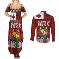 Tongan Christmas Couples Matching Summer Maxi Dress and Long Sleeve Button Shirt Kilisimasi Fiefia with Ngatu Art Tattoo LT03 - Polynesian Pride
