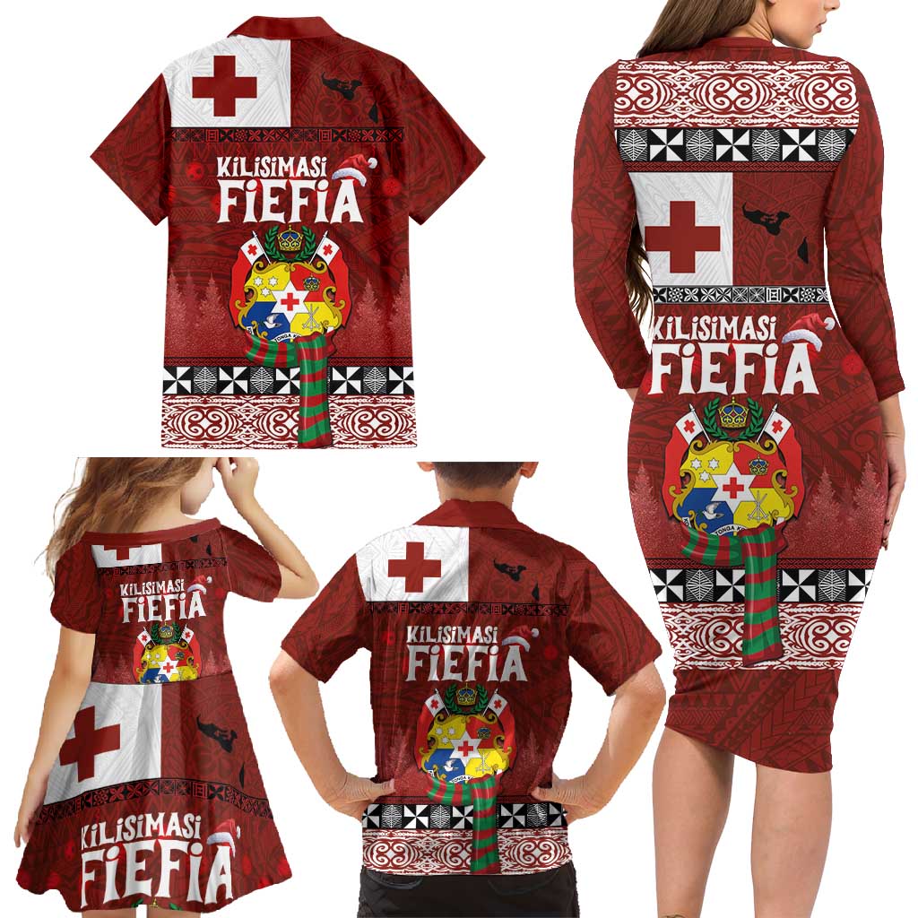 Tongan Christmas Family Matching Long Sleeve Bodycon Dress and Hawaiian Shirt Kilisimasi Fiefia with Ngatu Art Tattoo LT03 - Polynesian Pride