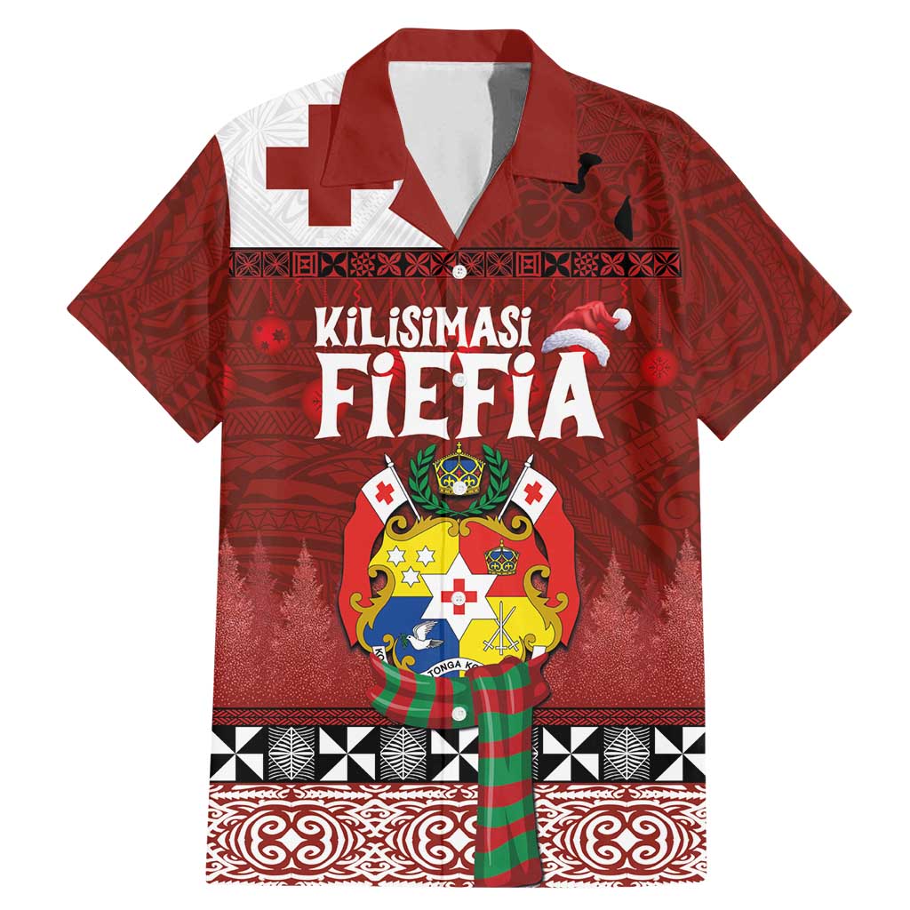 Tongan Christmas Family Matching Mermaid Dress and Hawaiian Shirt Kilisimasi Fiefia with Ngatu Art Tattoo LT03 Dad's Shirt - Short Sleeve Red - Polynesian Pride