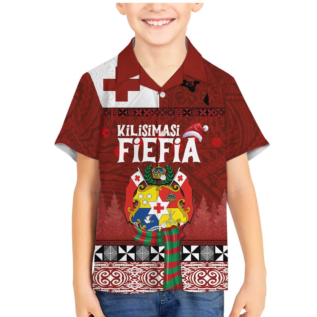 Tongan Christmas Family Matching Mermaid Dress and Hawaiian Shirt Kilisimasi Fiefia with Ngatu Art Tattoo LT03 Son's Shirt Red - Polynesian Pride