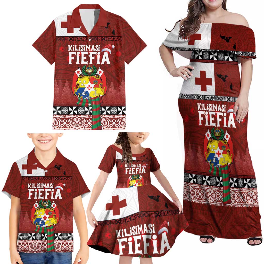 Tongan Christmas Family Matching Off Shoulder Maxi Dress and Hawaiian Shirt Kilisimasi Fiefia with Ngatu Art Tattoo LT03 - Polynesian Pride