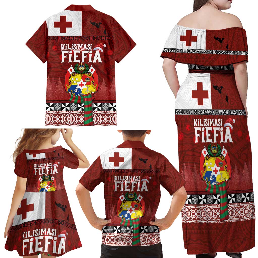 Tongan Christmas Family Matching Off Shoulder Maxi Dress and Hawaiian Shirt Kilisimasi Fiefia with Ngatu Art Tattoo LT03 - Polynesian Pride