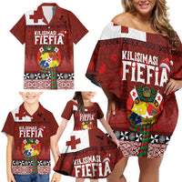 Tongan Christmas Family Matching Off Shoulder Short Dress and Hawaiian Shirt Kilisimasi Fiefia with Ngatu Art Tattoo LT03 - Polynesian Pride