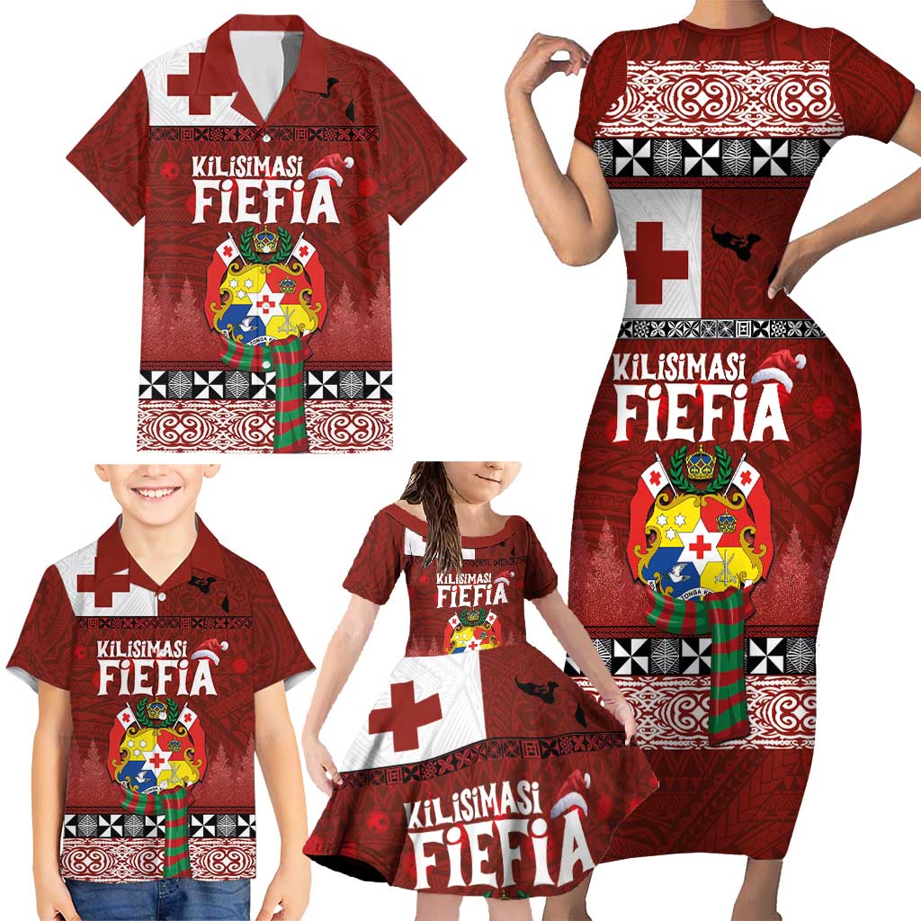 Tongan Christmas Family Matching Short Sleeve Bodycon Dress and Hawaiian Shirt Kilisimasi Fiefia with Ngatu Art Tattoo LT03 - Polynesian Pride