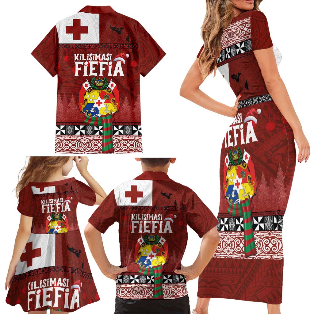 Tongan Christmas Family Matching Short Sleeve Bodycon Dress and Hawaiian Shirt Kilisimasi Fiefia with Ngatu Art Tattoo LT03 - Polynesian Pride